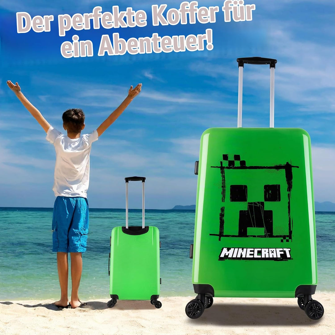 Minecraft Hartschalen Koffer Trolley Kinder Reisekoffer Leicht Reisetrolley 4 Rollen für Mädchen Jun