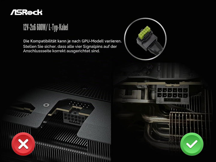 ASRock 12 V-2 x 6, 600 W Stromkabel, ATX 3.1 und PCIe 5.1, L-förmiger GPU-Stecker, 16 AWG HCS-Termin