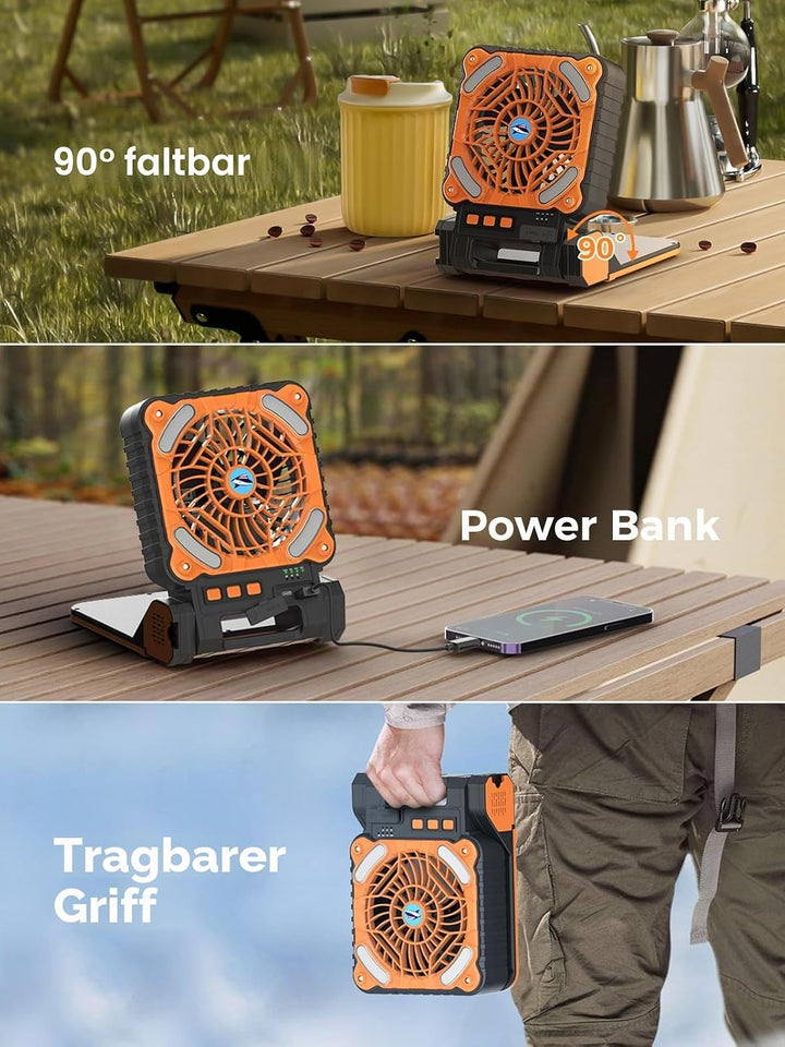 Smiling Shark Camping Ventilator LED, 6000mAh USB Aufladbar Tragbar Zelt Ventilator light 4 Speeds &