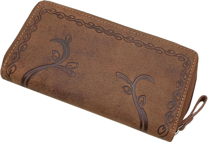 myledershop Grosse Büffel-Vollleder Damen Geldbörse/Geldbeutel/Portemonnaie/Geldtasche mit Colibri-M