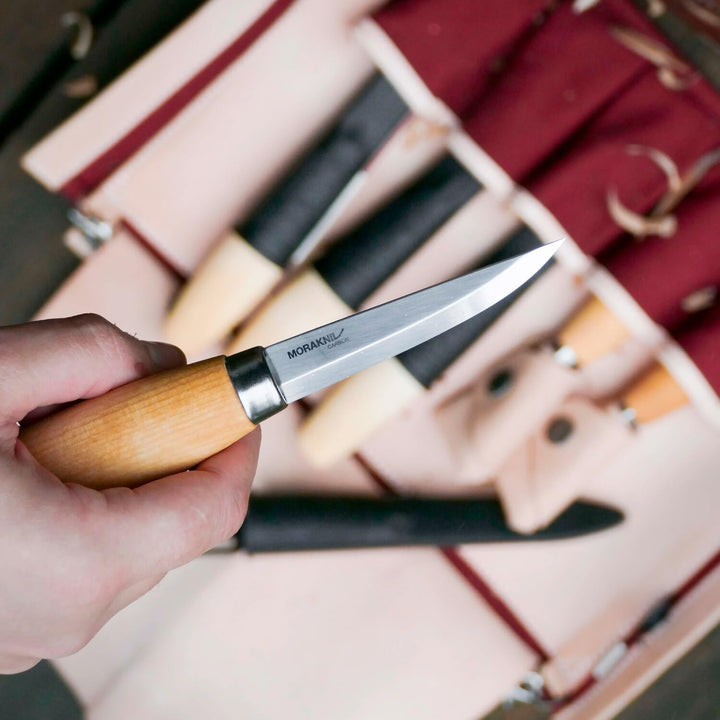 Morakniv 106 Karbonstahl Holzschnitzmesser mit Scheide, 8,25 cm M-14027