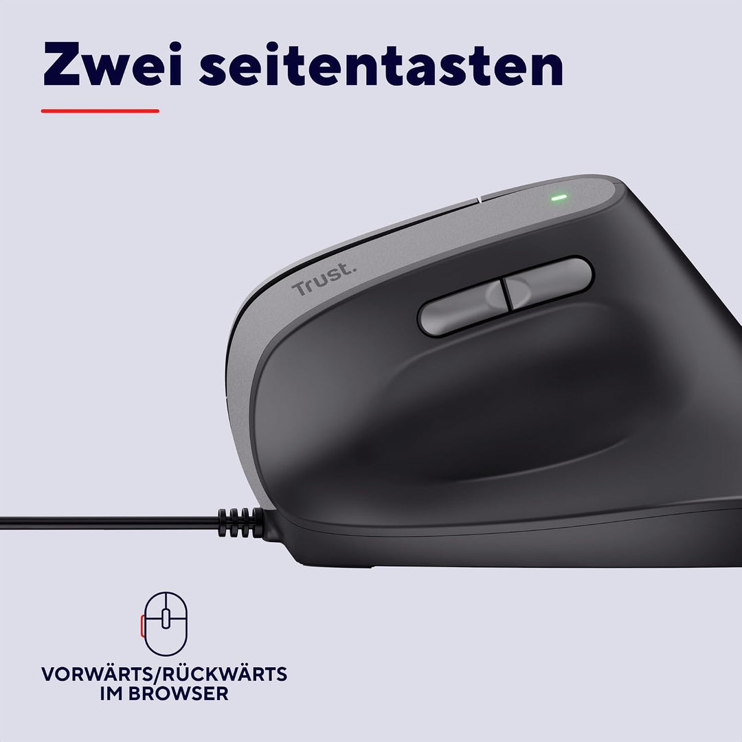 Trust Yuno Vertikale Maus, Ergonomische Maus für Rechtshänder, Vorbeugung Gegen Mausarm/Tennisarm (R
