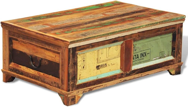 BADJAS Couchtisch mit Stauraum Vintage Altholz Beistelltisch, Nachttisch, Nachtkommode für Wohnzimme