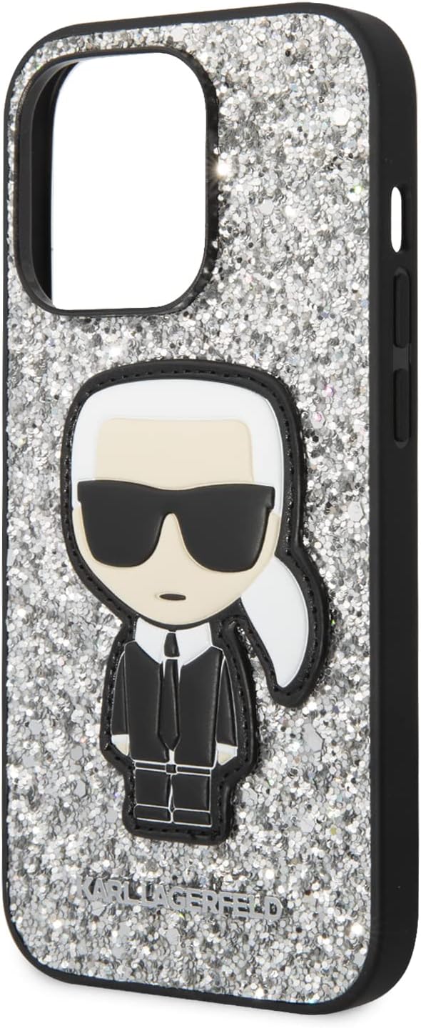 Karl Lagerfeld KLHCP14LGFKPG Hülle für iPhone 14 Pro 6,1" hardcase Silber/Silver Glitter Flakes Ikon