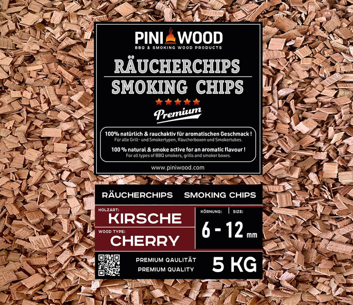 PINI 5 Kg Räucherchips Kirsche 6-12 mm Smoking Chips Räucherspäne 18 Liter
