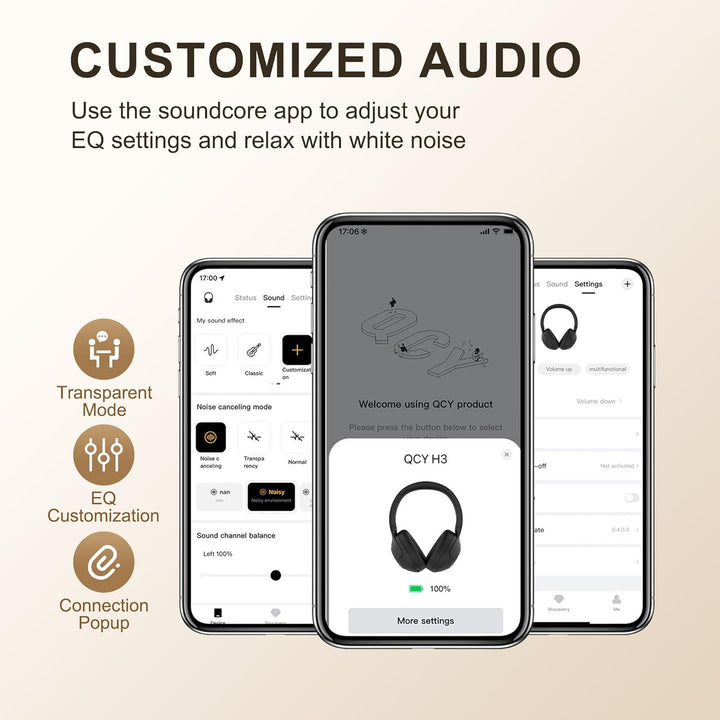 QCY H3 ANC Bluetooth Kopfhörer Over Ear,Hybrid Active Noise Cancelling Kopfhörer,Hi-Res Sound,60H Ak
