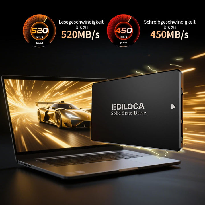 Ediloca SSD 256GB, SSD Festplatte Intern, 2.5" SATA III, bis zu 550MB/s, 3D NAND TLC, Kompatibel mit