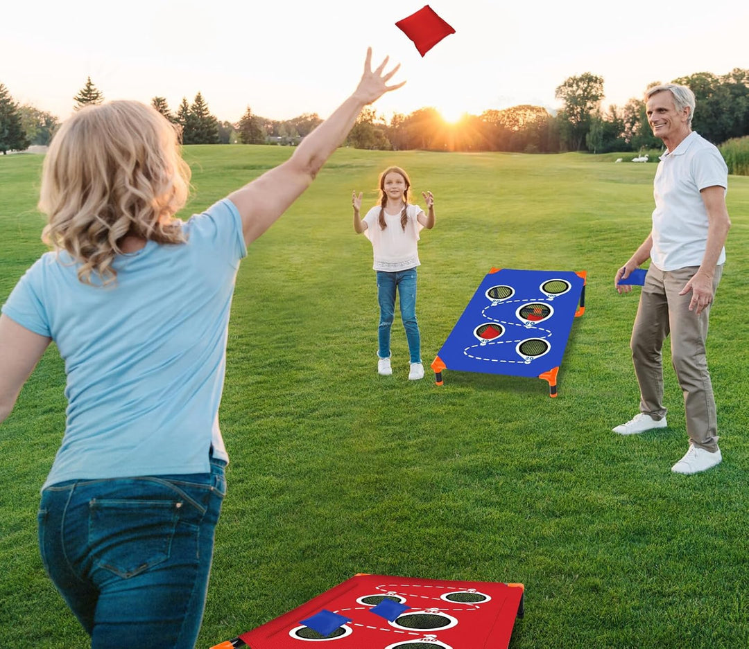 Tragbar Cornhole Spiel Outdoor Cornhole Säckchen mit PVC gerahmt und fünf Löchern zum Punkten für Ki