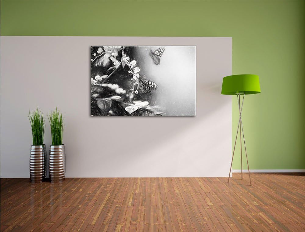 Pixxprint Schmetterlinge auf Blumen als Leinwandbild/Grösse: 100x70 cm/Wandbild/Kunstdruck/fertig be