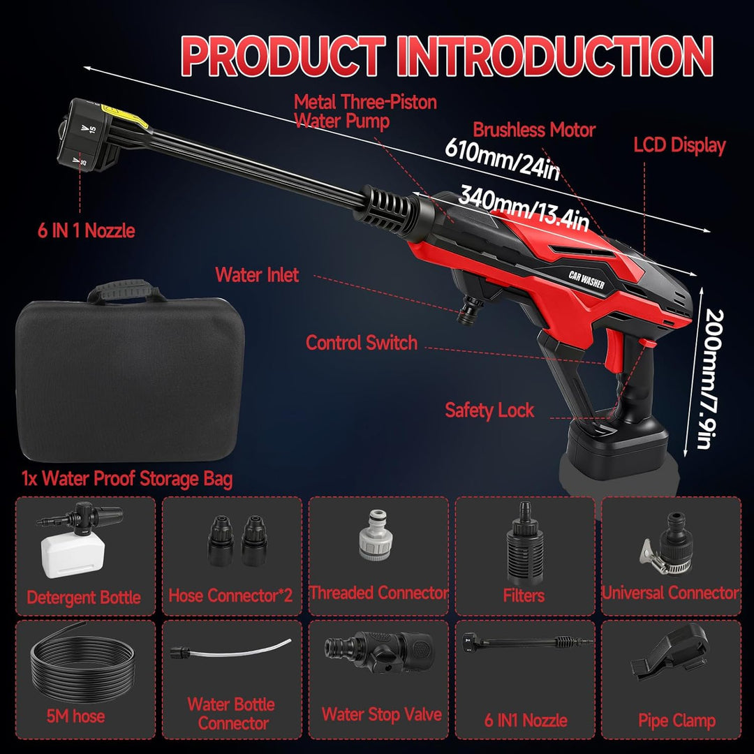 Akku-Hochdruckreiniger, kompatibel mit Milwaukee 18 V, 990 PSI bürstenloser Handwäscher mit 6-in-1-D