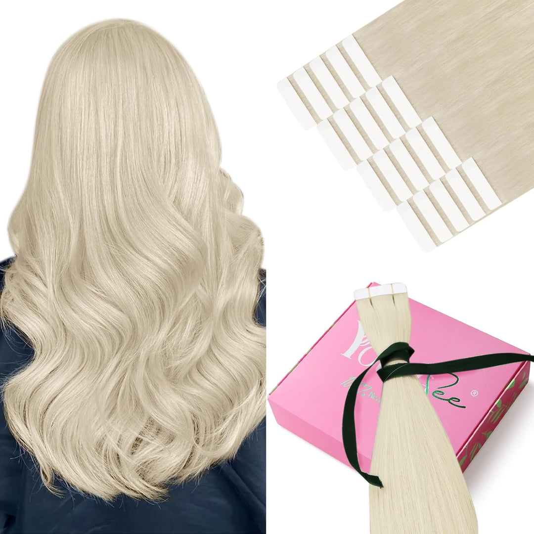 YoungSee Tape in Extensions Platinblond 40 cm Tape Extensions Echthaar Blond Skin Weft Extensions Ec