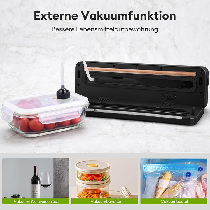 Vakuumierer mit Zuschneiden von Vakuumbeuteln, Vakuumiergerät mit Vakuumierbeuteln, Elektrischer Vak