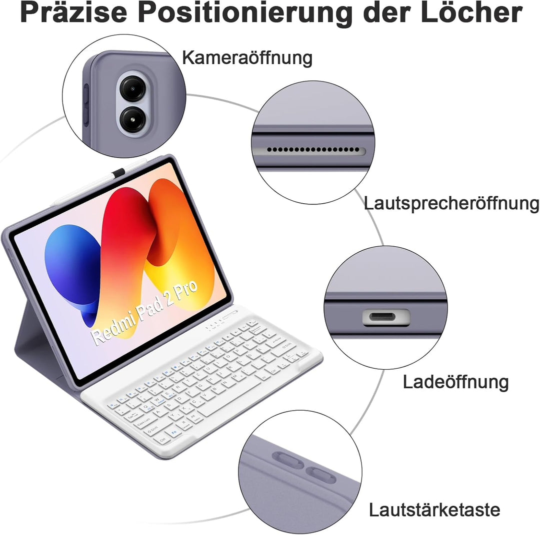 IVEOPPE Hülle mit Tastatur für Xiaomi Redmi Pad 2 Pro 12,1 Zoll, Bluetooth Magnetisch Tastatur für R