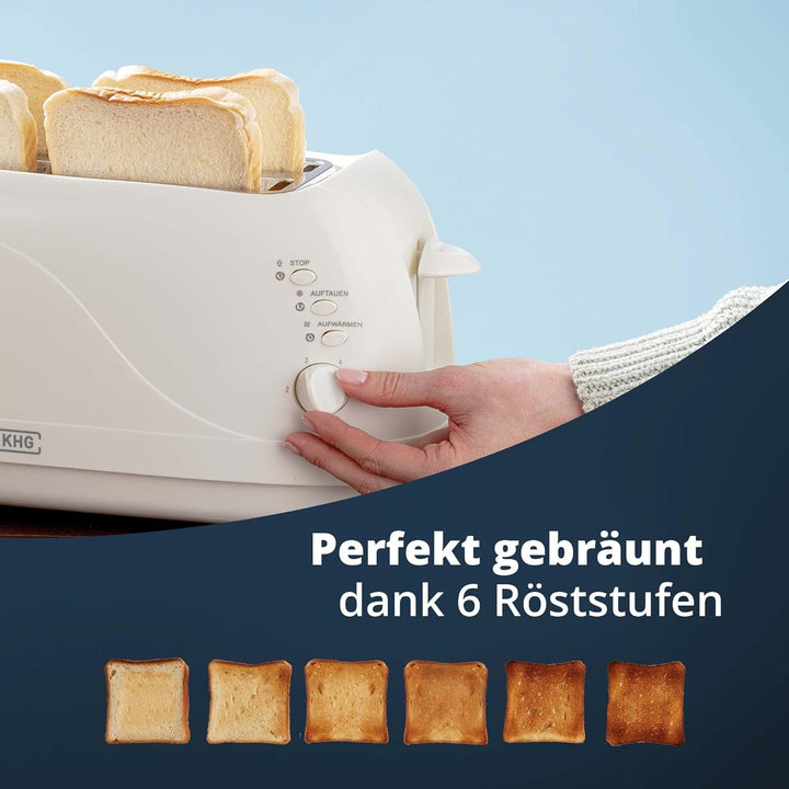 KHG Toaster TO-1300VSW | Toaster Langschlitz 4 Scheiben mit Brötchenaufsatz | 6 Bräunungsstufen mit