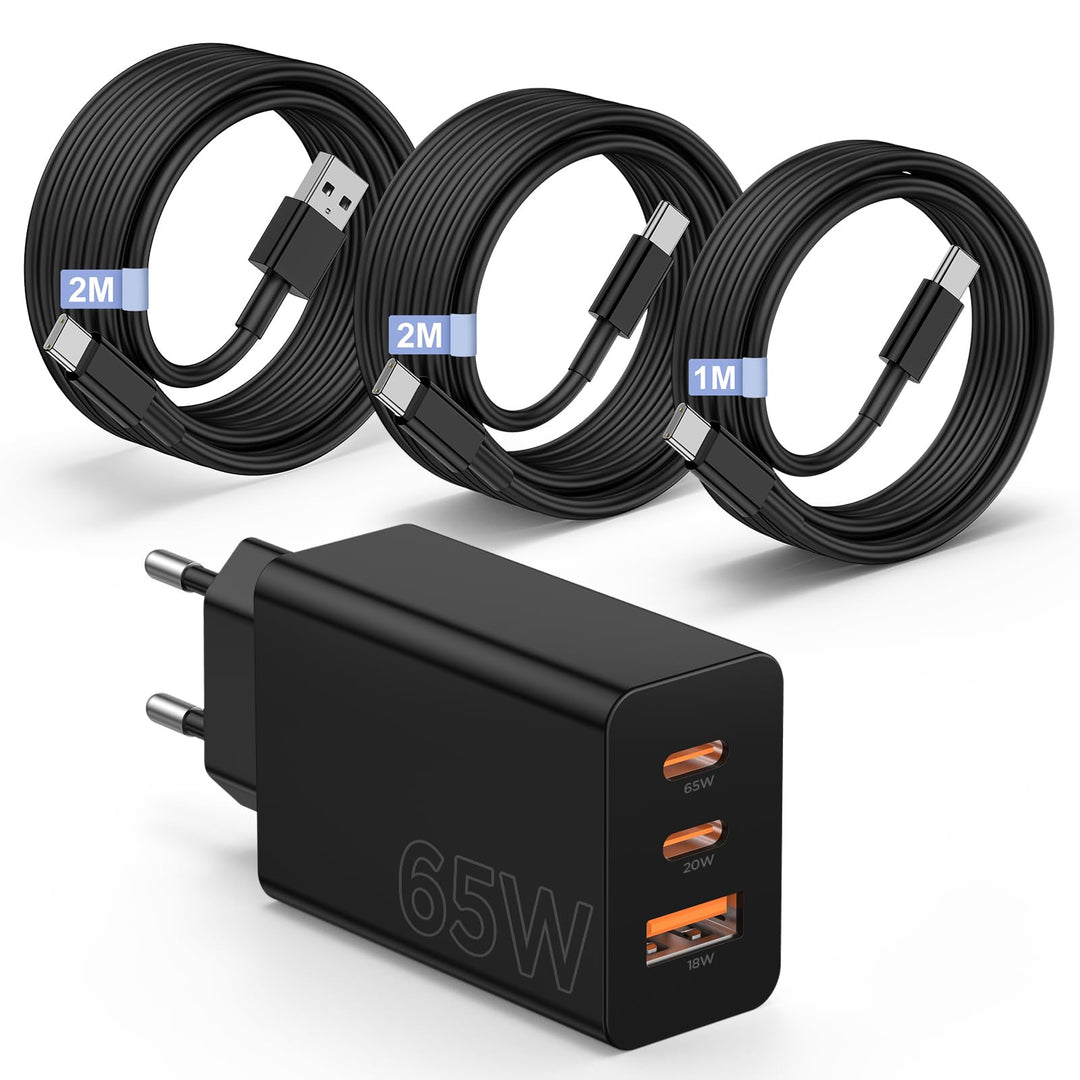 65W USB C Ladegerät für Samsung Galaxy S26/25 Ultra,3Ports Schnellladegerät USB mit Ladekabel 2M für