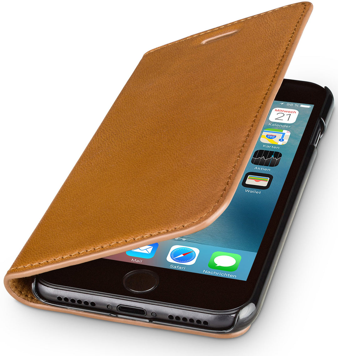 WIIUKA Echt Ledertasche - TRAVEL Nature - für Apple iPhone SE (2020), iPhone 8 und iPhone 7 - DEUTSC