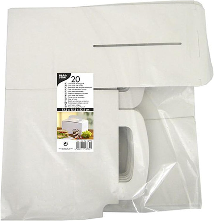 5 x 20 St Lunch-Boxen, Pappe eckig 12,5 cm x 15,5 cm x 22,5 cm weiss mit Tragegriff