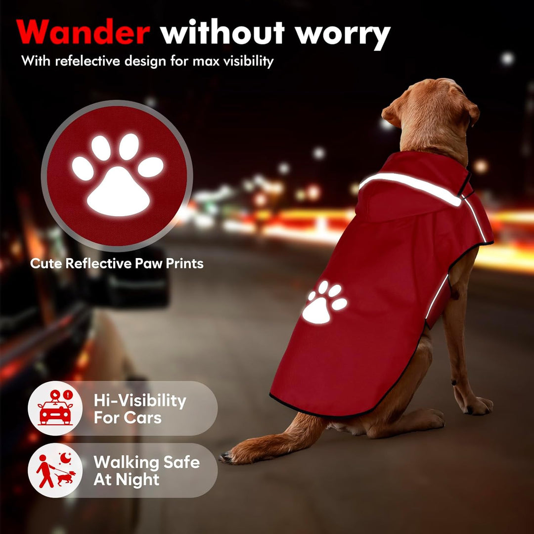 BiPawTi Hunde Regenmantel Grosse Hunde – Wasserdichter Hundemantel, Verstellbarer Regenjacke mit Ref