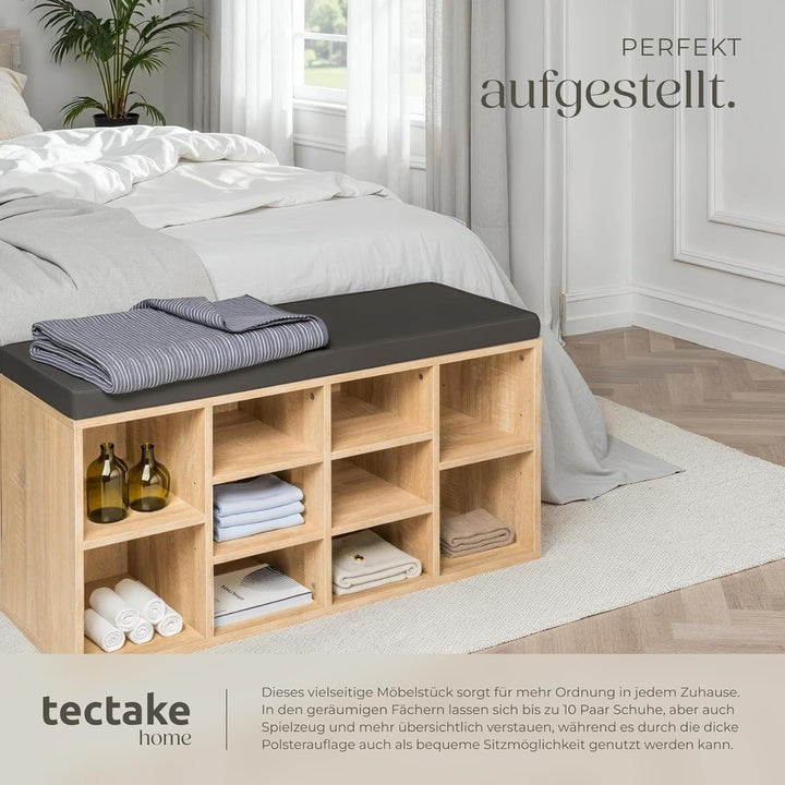 tectake® Schuhschrank mit Sitzbank, Schuhregal, Sitzbank mit Stauraum für 10 Paar Schuhe, Garderobe,