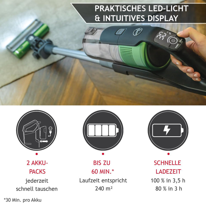 Hoover Akku-Staubsauger Tierhaare HF9 PET I Bis zu 240 m² bzw. 60 Min Laufzeit mit 2 Akkus I Leistun