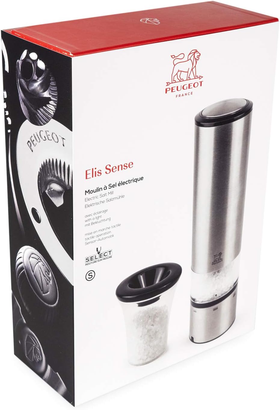 Peugeot Elis Sense Elektrische Salzmühle, Mahlgradeinstellung u'Select, LED-Licht, Höhe: 20 cm, Edel