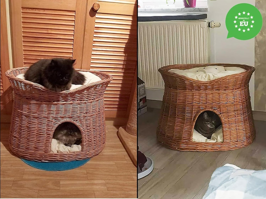 Katzenkorb zum Schlafen – Katzenhütte Indoor – Grösse XL: 70 cm oval – Katzenhöhle aus Weide – Zweis