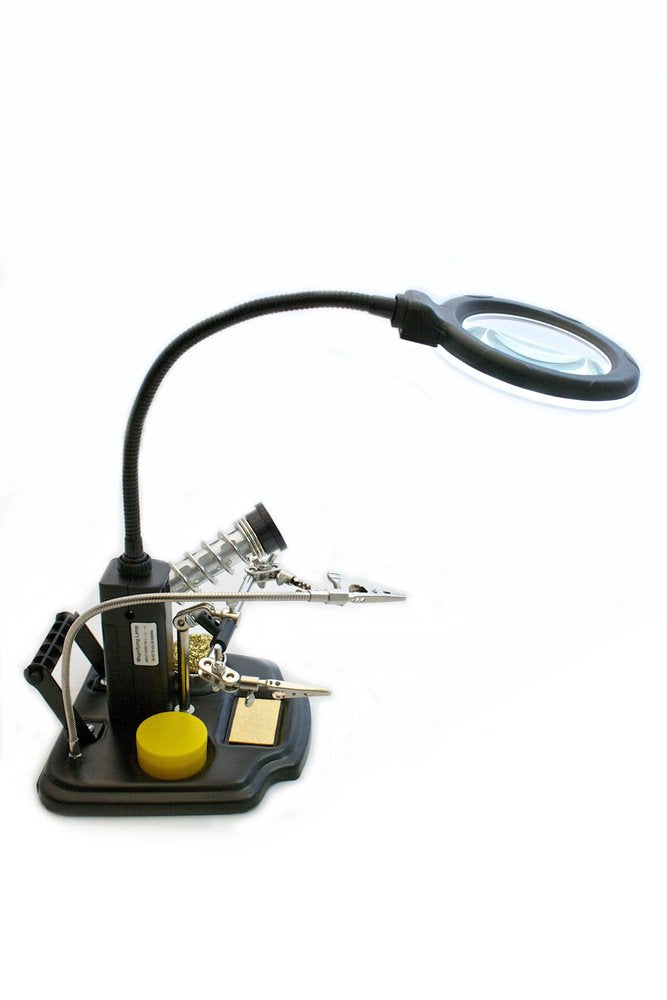 edi-tronic LED Tischlupenleuchte Lupe mit Zubehör Dritte Hand Metallschwamm Kolophonium Set Metallsc