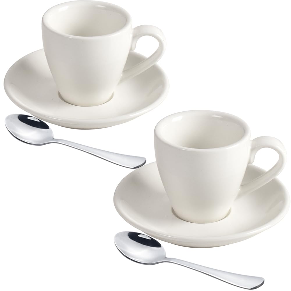 ionEgg Espressotasse aus Porzellan mit Untertasse und Mini-Löffeln aus Edelstahl, Espresso-Schnapsbe