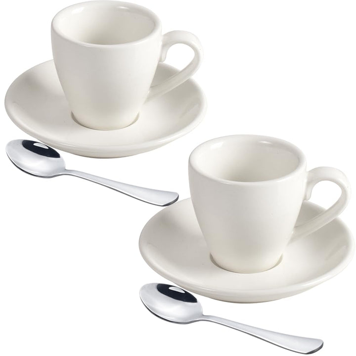 ionEgg Espressotasse aus Porzellan mit Untertasse und Mini-Löffeln aus Edelstahl, Espresso-Schnapsbe