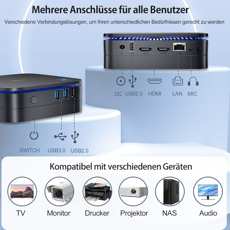 Blackview Mini PC, Intel New 2025 Gen N150(up to 3.6GHz) Mini Computer Windows 11 mit 16GB DDR4 RAM