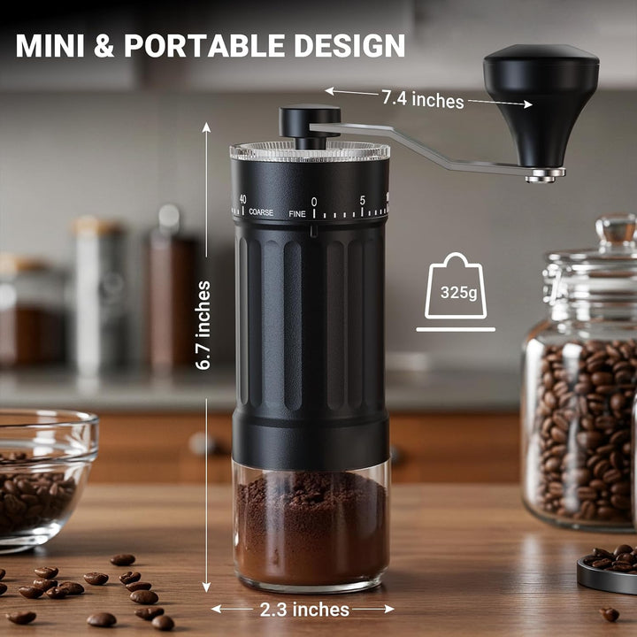 Mini Manuelle Kaffeemühle mit 40 einstellbaren Stufen, Tragbare Manuelle Handkaffeemühle mit 30g Kap