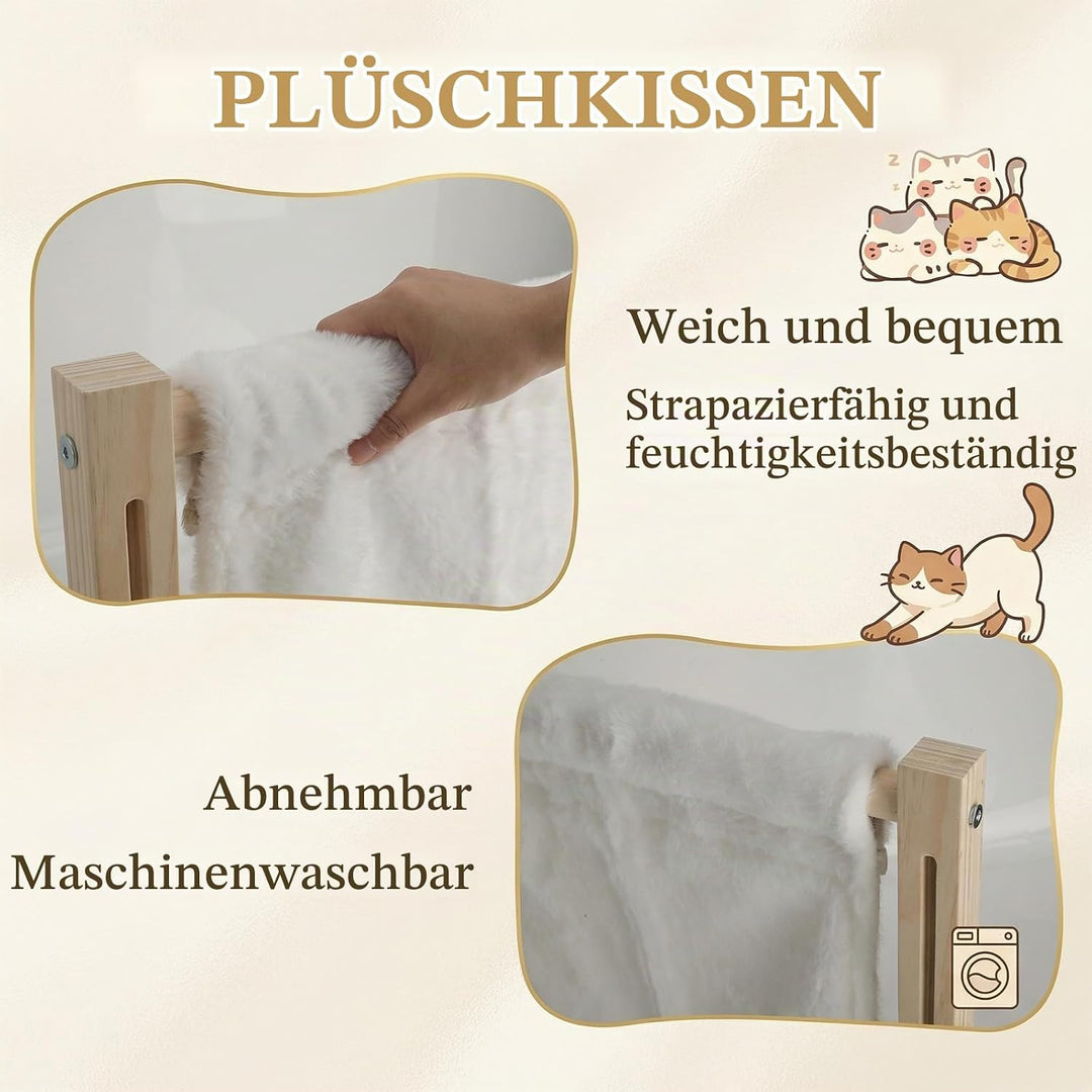 Heizungsliege Katze, Fensterbank Katzenliege Fenster aus Holz mit Waschbarem Plüschkissen, Katzenbet