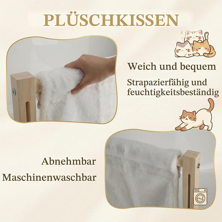 Heizungsliege Katze, Fensterbank Katzenliege Fenster aus Holz mit Waschbarem Plüschkissen, Katzenbet