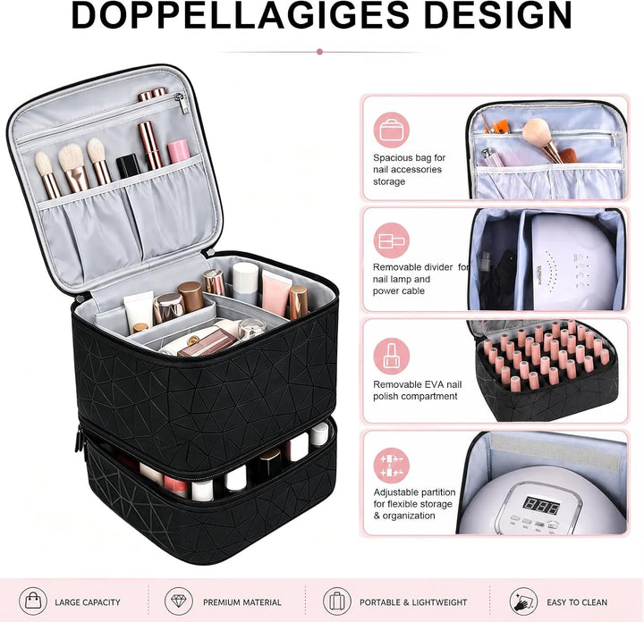Nagellack Organizer, Nagellack Aufbewahrung für 30 Nagellackflaschen und 1 LED-Nagellampe, doppelte