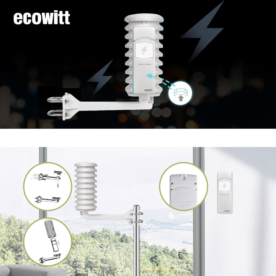 Ecowitt Wireless Lightning Detector Sensor WH57, Wetterstation Aussensensor für Ecowitt Ecosystem, n