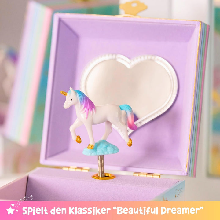 Musikalisches Einhorn-Schmuckkästchen für Mädchen – Kinder tanzende Einhorn-Spieluhr mit Spiegel, Ei