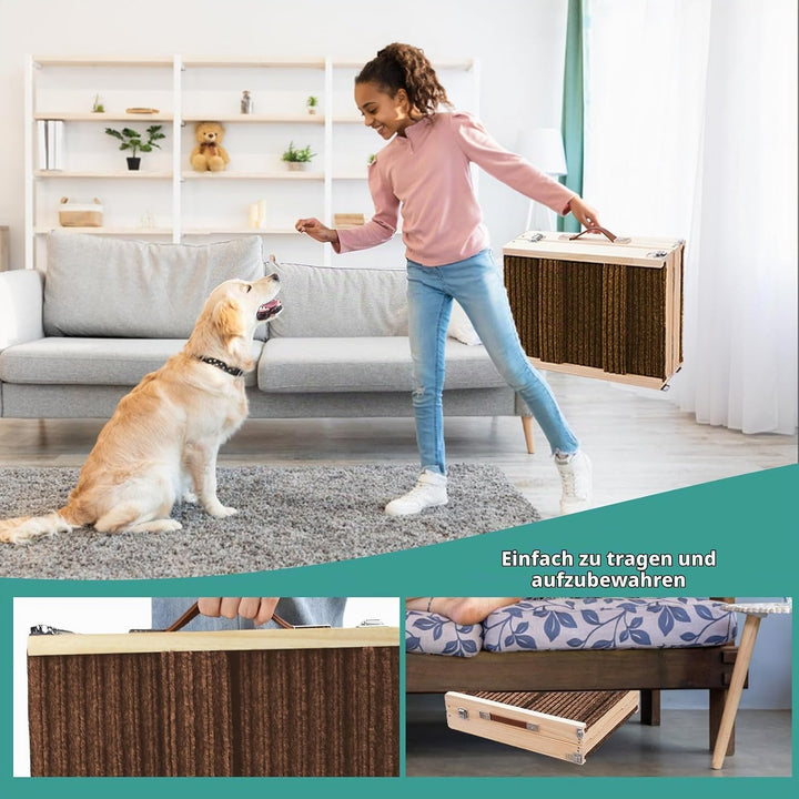 Umtiti Haustierrampe aus Holz, zusammenklappbar, tragbar, 4 Stufen, verstellbar, 22,9 cm bis 43,9 cm