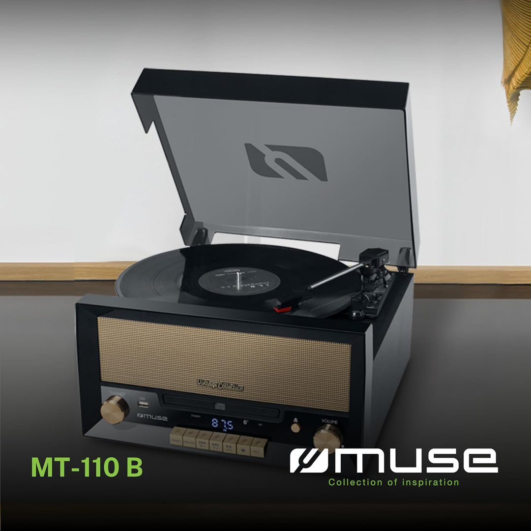 Muse MT-110 B Retro Plattenspieler mit USB, AUX-In, CD, Bluetooth schwarz