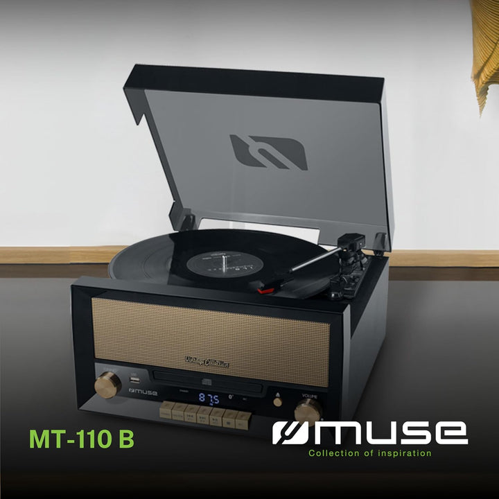 Muse MT-110 B Retro Plattenspieler mit USB, AUX-In, CD, Bluetooth schwarz