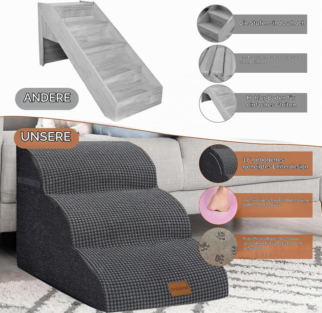 Breiter Hundetreppe 3 Stufen 40cm hoch für Kleine Hunde, Hochdichtem Schaumstoff Haustiertreppe, Was