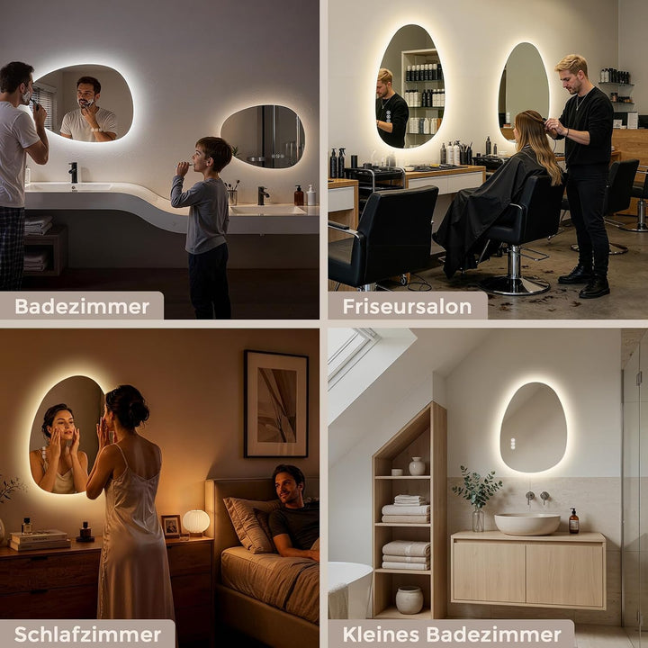 S'AFIELINA Spiegel mit Beleuchtung Asymmetrischer LED Badspiegel 85 × 50 × 2,5 cm (H × B × T) mit To