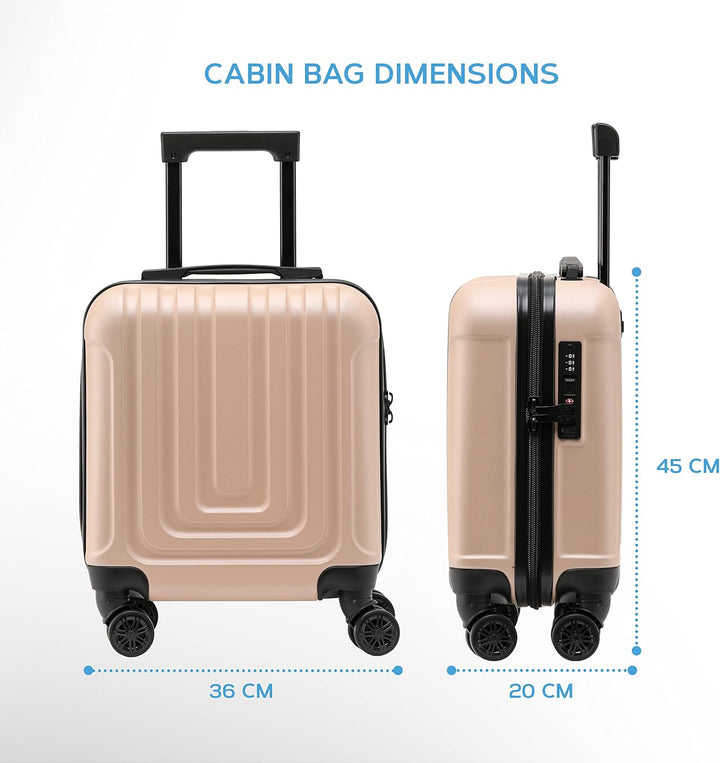 Flight Knight Premium Hard Shell Lightweight Hand Luggage - 8 Spinner Wheels - Side Lock & USB Port