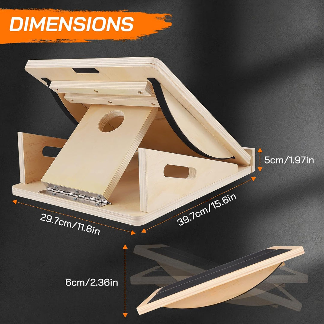 2-in-1 Balance Board Erwachsene, Tragbares Schrägbrett aus Holz für Wadendehnung und Neigungsbrett,