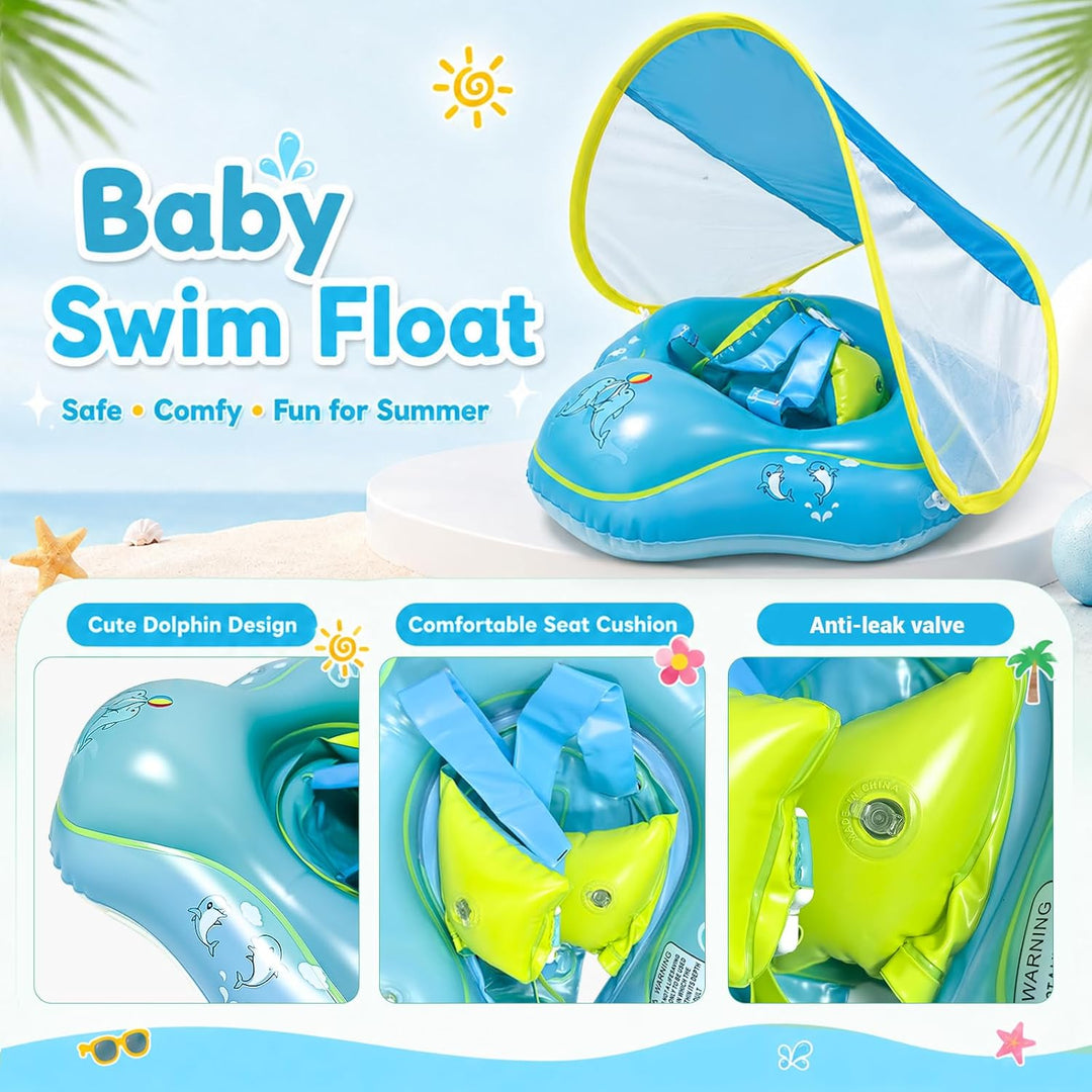 Baby Schwimmring mit Sonnendach, Schwimmring Baby ab 3 Monate, Aufblasbarer Baby Swim Float mit Sich