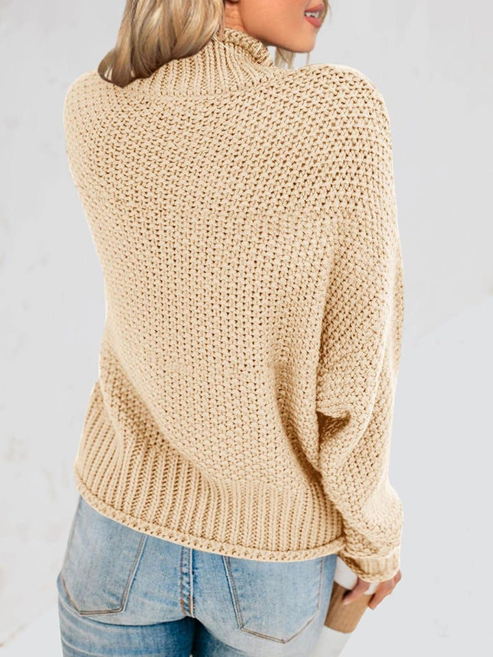Saodimallsu Damen Pullover Rollkragen Oversized Fledermaus Langarm Sweatshirt Lose Grobstrick Casual