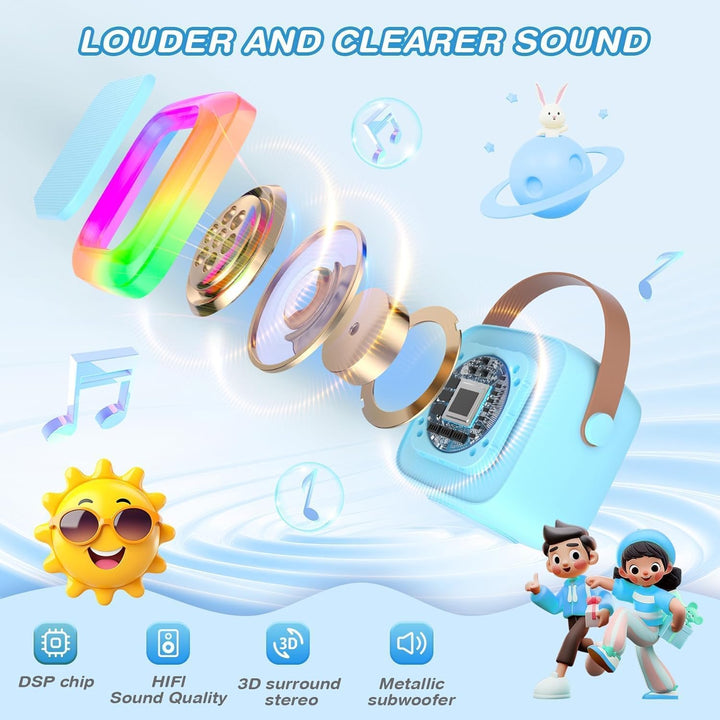 Karaoke Maschine für Kinder mit 2 Bluetooth Mikrofonen,Tragbare Kinder Karaoke-Lautsprecher,Mini Blu