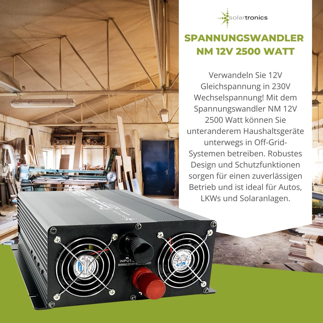 Neu solartronics Spannungswandler Wechselrichter Intverter NM 2500-5000 Watt 12V zu 230V schwarz USB