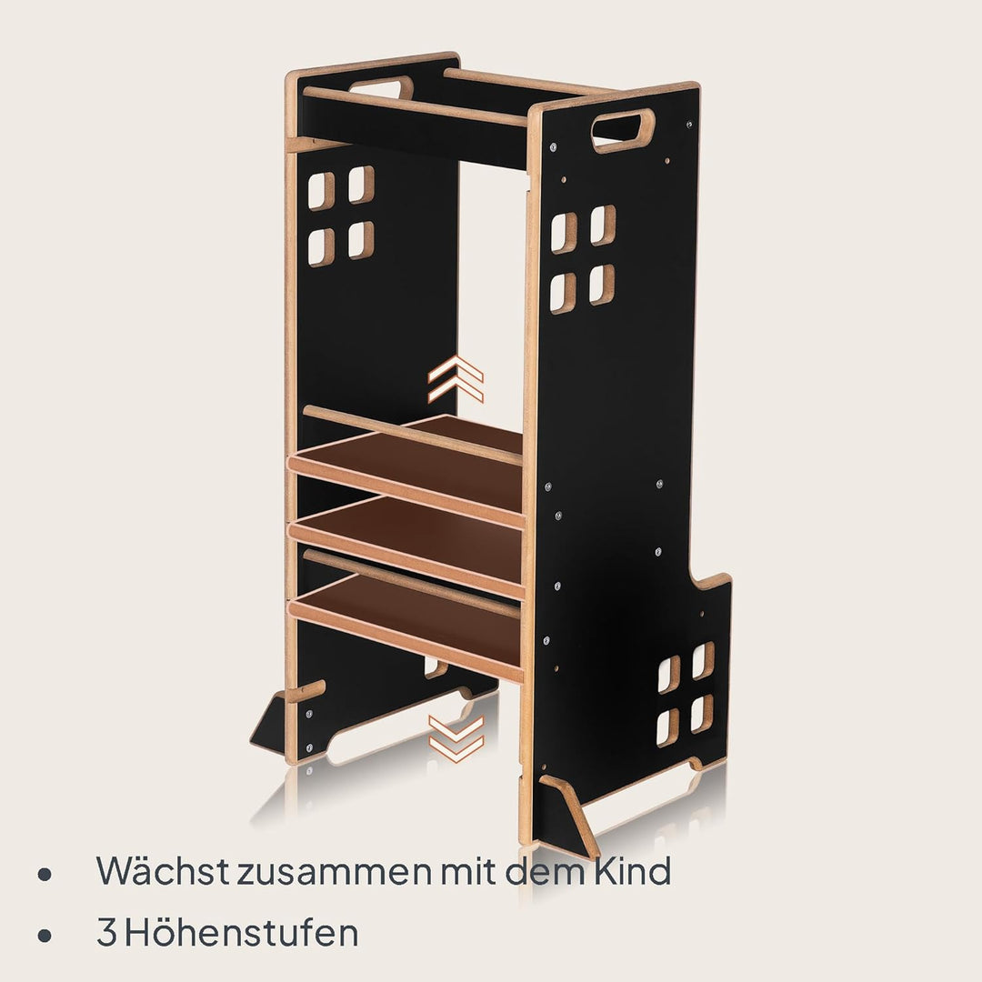 Lionelo CASS Kitchen Helper Küchenhelfer 2in1 Montessori Lernturm Ab 1 Jahr Höhenverstellbarer Siche