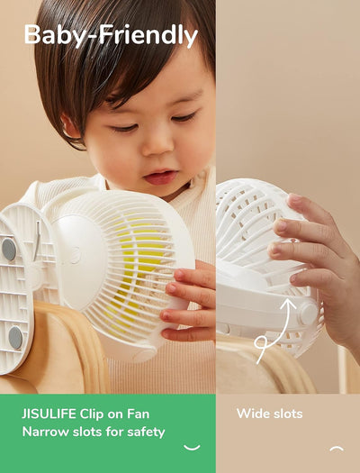 JISULIFE Mini USB Ventilator, Clip Akku Tischventilator Sehr Leise Klein mit 4000mAh Batterie, 4 Ges