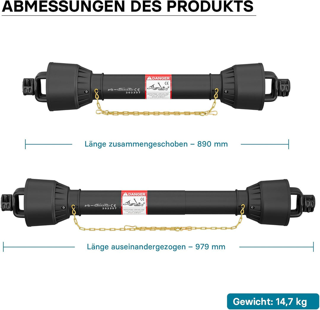 Zapfwelle T6 Gelenkwelle 1155mm 830Nm 540U/min, PTO-Shaft, 74kW (100PS), 2x 1 3/8" 6 Zähne